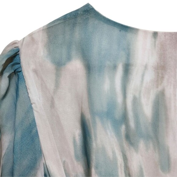 Chic Soul Dress Sz 1X Teal Tan Chiffon Maxi Flutter Sleeve Surplice V Neck Slit - Picture 9 of 13